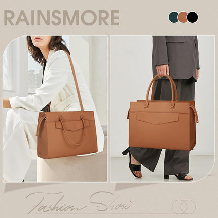 RAINSMORE Laptoptassen voor vrouwen 15,6 inch, dames draagtas, lederen designer laptop handtas, grote werktas met envelop, clutch tas voor kantoor en school