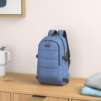 Tzowla Laptop Rugzak voor Heren,Waterdichte Antidiefstalrugzak voor School,Universiteit met USB-Oplaadpoort en Slot,17/17,3 inch Laptoptas voor Dames Jongens Meisje Vrijetijds Werk,Reisrugzak-Blauwe