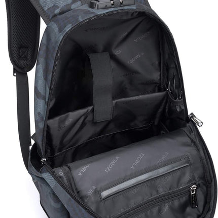 Tzowla Laptop Rugzak voor Heren,Waterdichte Antidiefstalrugzak voor School,Universiteit met USB-Oplaadpoort en Slot,17/17,3 inch Laptoptas voor Dames Jongens Meisje Werk,Reisrugzak-BlauweCamo
