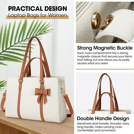 Dameshandtas voor de universiteit, PU-lederen draagtas, grote werktas, tas voor laptop van 15,6 inch, schoudertas, zwart