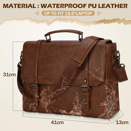IGOLUMON Aktetas heren waterdichte schoudertas heren 15,6 inch laptoptas vintage werktas messenger bag laptop schoudertassen bruin