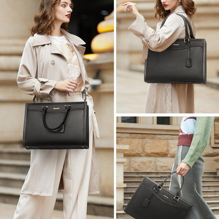 LOVEVOOK Laptoptas 15,6 inch zwarte handtas dames grote shopper tas lederen tote bag werktas schoudertas aktetas uni tas lerarentas schoudertas schoudertas voor business school