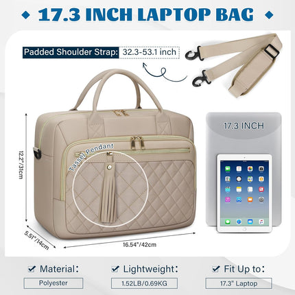 RAINSMORE Laptoptas 17,3 inch aktetas voor vrouwen grote laptoptas computertas voor zakelijk kantoor