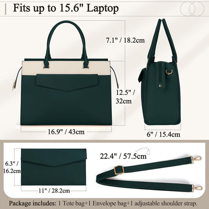 RAINSMORE Laptoptassen voor vrouwen 15,6 inch, dames draagtas, lederen designer laptop handtas, grote werktas met envelop, clutch tas voor kantoor en school