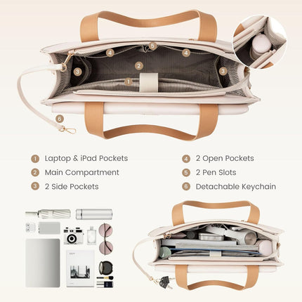 LOVEVOOK Laptoptassen voor vrouwen dames werktassen grote draagtas met laptopvak designer handtas stijlvolle PU-lederen aktetas voor school schoudertas voor kantoor en bedrijf