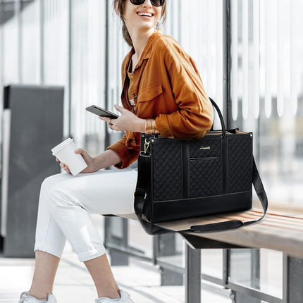 LOVEVOOK Laptoptas Dames, Waterdichte Werktas Handtas Grote Schooltas Shopper Zakelijke Tas Aktetas Lerarentas, Leren Tote Bag Notebooktas voor Kantoor Universiteit