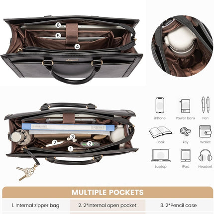 LOVEVOOK Laptoptas 15,6 inch zwarte handtas dames grote shopper tas lederen tote bag werktas schoudertas aktetas uni tas lerarentas schoudertas schoudertas voor business school