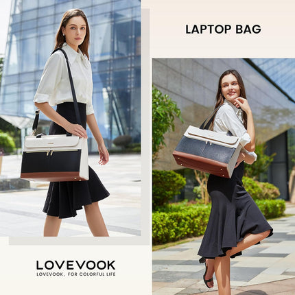 LOVEVOOK Laptoptassen voor vrouwen dames werktassen grote draagtas met laptopvak designer handtas stijlvolle PU-lederen aktetas voor school schoudertas voor kantoor en bedrijf