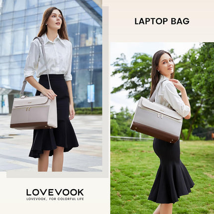 LOVEVOOK Laptoptassen voor vrouwen dames werktassen grote draagtas met laptopvak designer handtas stijlvolle PU-lederen aktetas voor school schoudertas voor kantoor en bedrijf