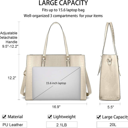 Lubardy Laptoptassen voor vrouwen, boodschappentas, 15.6 inch lederen grote dameshandtas, werktas, designer zaken-, schouder-, winkel- of kantoortas