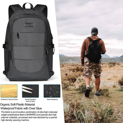 Tzowla Laptoprugzak voor heren, waterdichte antidiefstalrugzak voor school, universiteit, met USB-oplaadpoort en slot, 14/15,6 inch laptoptas voor dames, jongens, vrijetijdswerk, reisrugzak, zwart