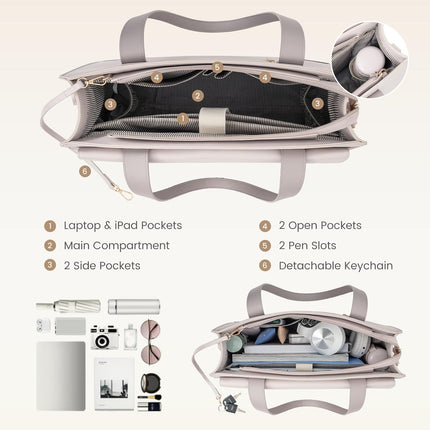 LOVEVOOK Laptoptassen voor vrouwen dames werktassen grote draagtas met laptopvak designer handtas stijlvolle PU-lederen aktetas voor school schoudertas voor kantoor en bedrijf