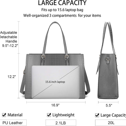 Lubardy Laptoptassen voor vrouwen, boodschappentas, 15.6 inch lederen grote dameshandtas, werktas, designer zaken-, schouder-, winkel- of kantoortas