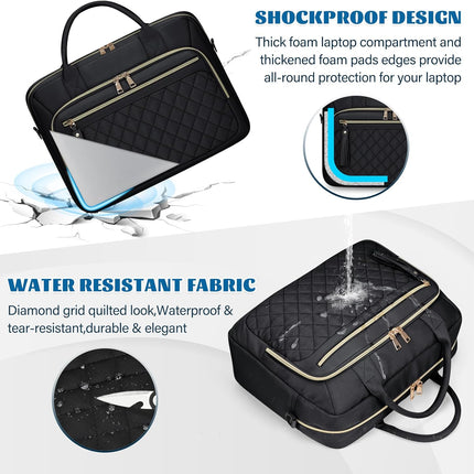 RAINSMORE Laptoptas 17,3 inch aktetas voor vrouwen grote laptoptas computertas voor zakelijk kantoor