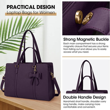 Dameshandtas voor de universiteit, PU-lederen draagtas, grote werktas, tas voor laptop van 15,6 inch, schoudertas, zwart