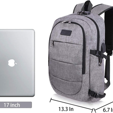 Tzowla Laptop Rugzak voor Heren,Waterdichte Antidiefstalrugzak voor School,Universiteit met USB-Oplaadpoort en Slot,17/17,3 inch Laptoptas voor Dames Jongens Meisje Vrijetijds Werk,Reisrugzak-Grijs