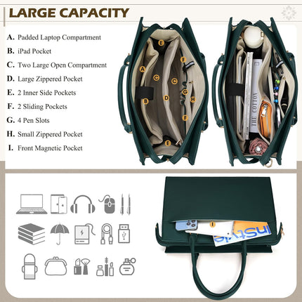 RAINSMORE Laptoptassen voor vrouwen 15,6 inch, dames draagtas, lederen designer laptop handtas, grote werktas met envelop, clutch tas voor kantoor en school