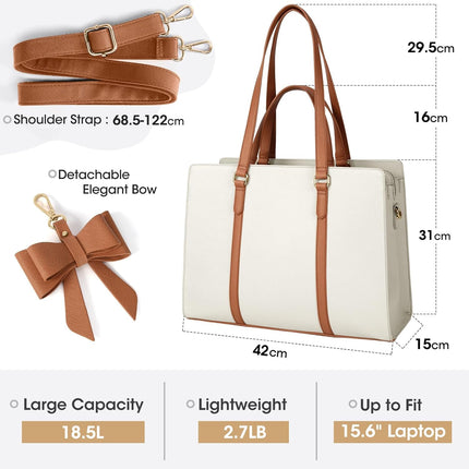 Dameshandtas voor de universiteit, PU-lederen draagtas, grote werktas, tas voor laptop van 15,6 inch, schoudertas, zwart