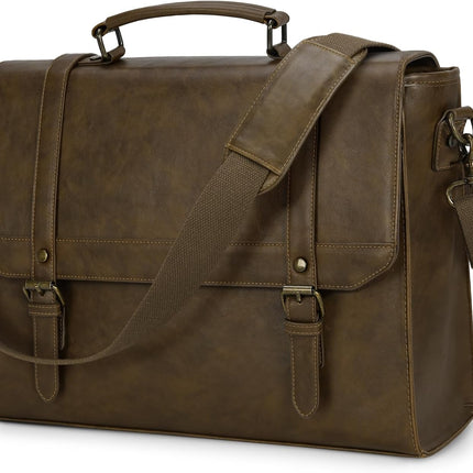 IGOLUMON Aktetas heren waterdichte schoudertas heren 15,6 inch laptoptas vintage werktas messenger bag laptop schoudertassen bruin