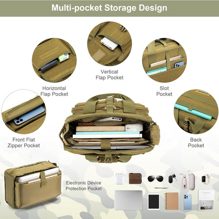 SPAHER Aktetas Heren Werktas Heren Laptoptas 14/15.6/17.3 Inch Zakelijk Tactische Tas Militaire Tas Schoudertas Messenger Bag Heren Cadeau voor Dames Heren