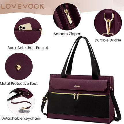 LOVEVOOK Laptoptassen voor vrouwen dames werktassen grote draagtas met laptopvak designer handtas stijlvolle PU-lederen aktetas voor school schoudertas voor kantoor en bedrijf
