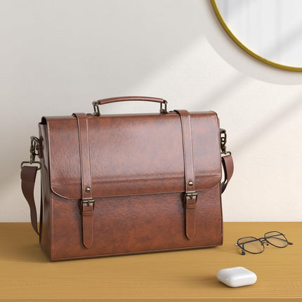 IGOLUMON Aktetas heren waterdichte schoudertas heren 15,6 inch laptoptas vintage werktas messenger bag laptop schoudertassen bruin