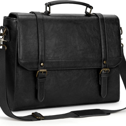 IGOLUMON Aktetas heren waterdichte schoudertas heren 15,6 inch laptoptas vintage werktas messenger bag laptop schoudertassen bruin