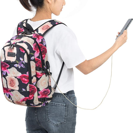 Tzowla Laptop Rugzak voor Heren,Waterdichte Antidiefstalrugzak voor School,Universiteit met USB-Oplaadpoort en Slot,14/15,6 inch Laptoptas voor Dames Jongens Meisje Vrijetijds Werk,Reisrugzak-Bloem