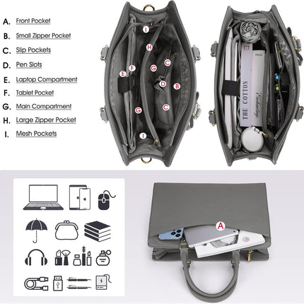 Dakuly Laptoptassen voor vrouwen, 15,6 inch, dameshandtassen, draagtas, grote werktassen, PU-lederen ontwerper-schoudertas voor zakelijk gebruik, kantoor, winkelen of universiteit