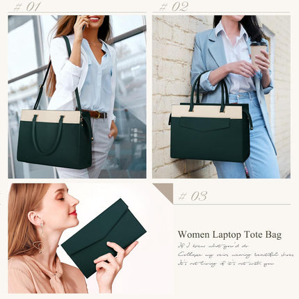 RAINSMORE Laptoptassen voor vrouwen 15,6 inch, dames draagtas, lederen designer laptop handtas, grote werktas met envelop, clutch tas voor kantoor en school