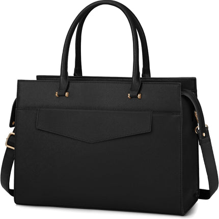 RAINSMORE Laptoptassen voor vrouwen 15,6 inch, dames draagtas, lederen designer laptop handtas, grote werktas met envelop, clutch tas voor kantoor en school