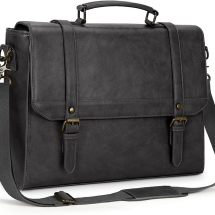 IGOLUMON Aktetas heren waterdichte schoudertas heren 15,6 inch laptoptas vintage werktas messenger bag laptop schoudertassen bruin