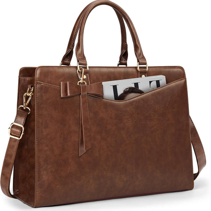 Dakuly Laptoptassen voor vrouwen, 15,6 inch, dameshandtassen, draagtas, grote werktassen, PU-lederen ontwerper-schoudertas voor zakelijk gebruik, kantoor, winkelen of universiteit