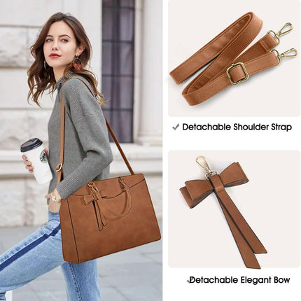 Dakuly Laptoptassen voor vrouwen, 15,6 inch, dameshandtassen, draagtas, grote werktassen, PU-lederen ontwerper-schoudertas voor zakelijk gebruik, kantoor, winkelen of universiteit