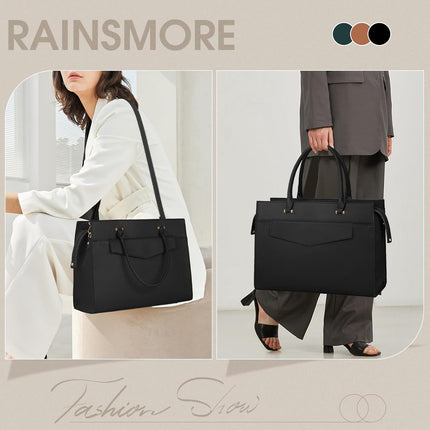 RAINSMORE Laptoptassen voor vrouwen 15,6 inch, dames draagtas, lederen designer laptop handtas, grote werktas met envelop, clutch tas voor kantoor en school