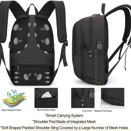 Tzowla Laptoprugzak voor heren, waterdichte antidiefstalrugzak voor school, universiteit, met USB-oplaadpoort en slot, 14/15,6 inch laptoptas voor dames, jongens, vrijetijdswerk, reisrugzak, zwart