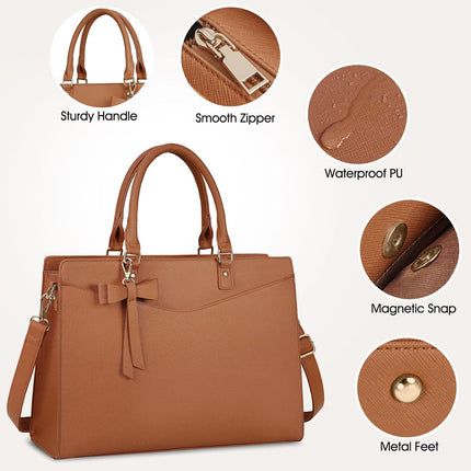 Dakuly Laptoptassen voor vrouwen, 15,6 inch, dameshandtassen, draagtas, grote werktassen, PU-lederen ontwerper-schoudertas voor zakelijk gebruik, kantoor, winkelen of universiteit