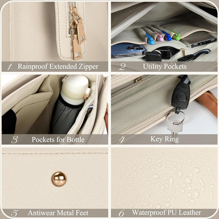 RAINSMORE Laptoptassen voor vrouwen 15,6 inch, dames draagtas, lederen designer laptop handtas, grote werktas met envelop, clutch tas voor kantoor en school