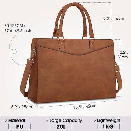 Dakuly Laptoptassen voor vrouwen, 15,6 inch, dameshandtassen, draagtas, grote werktassen, PU-lederen ontwerper-schoudertas voor zakelijk gebruik, kantoor, winkelen of universiteit