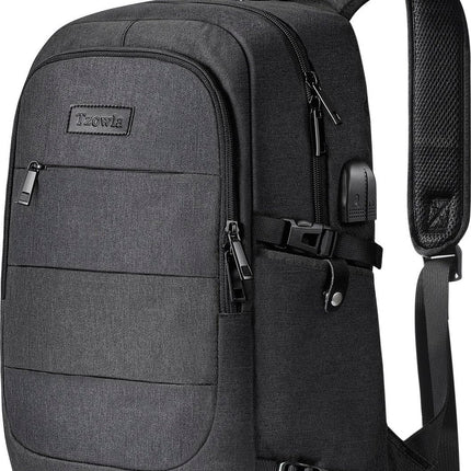 Tzowla Laptoprugzak voor heren, waterdichte antidiefstalrugzak voor school, universiteit, met USB-oplaadpoort en slot, 14/15,6 inch laptoptas voor dames, jongens, vrijetijdswerk, reisrugzak, zwart