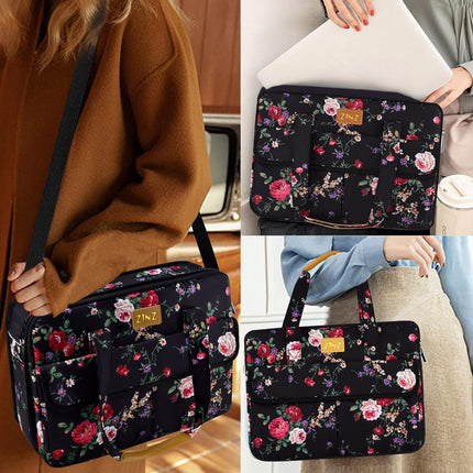 Sierra Slanke en Uitbreidbare Laptop Schoudertas Handtas Compatibel met MacBook Pro 16" & 15" en de Meeste 14-15 inch Notebooks, met Kleine Hoesjes en Riem -dubbele pioen