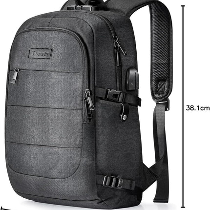 Tzowla Laptop Rugzak voor Heren,Waterdichte Antidiefstalrugzak voor School,Universiteit met USB-Oplaadpoort en Slot,17/17,3 inch Laptoptas voor Dames Jongens Meisje Vrijetijds Werk,Reisrugzak-Zwart