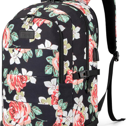 Tzowla Laptop Rugzak voor Heren,Waterdichte Antidiefstalrugzak voor School,Universiteit met USB-Oplaadpoort en Slot,14/15,6 inch Laptoptas voor Dames Jongens Meisje Werk,Reisrugzak-Bloem Roos