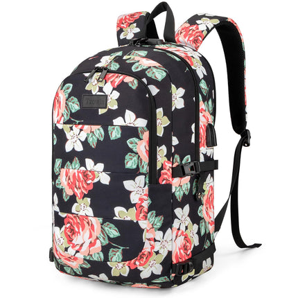 Tzowla Laptop Rugzak voor Heren,Waterdichte Antidiefstalrugzak voor School,Universiteit met USB-Oplaadpoort en Slot,14/15,6 inch Laptoptas voor Dames Jongens Meisje Werk,Reisrugzak-Bloem Roos