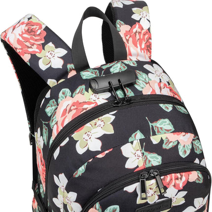 Tzowla Laptop Rugzak voor Heren,Waterdichte Antidiefstalrugzak voor School,Universiteit met USB-Oplaadpoort en Slot,14/15,6 inch Laptoptas voor Dames Jongens Meisje Werk,Reisrugzak-Bloem Roos