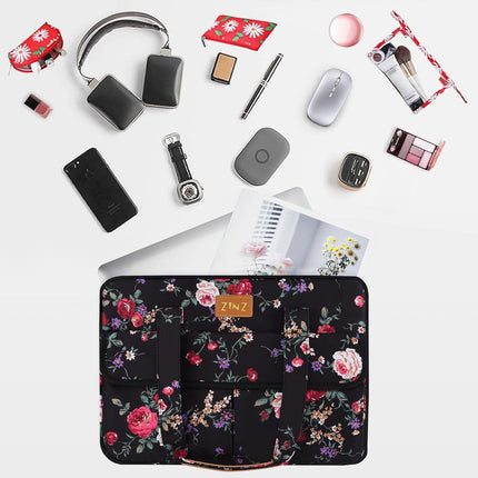 Sierra Slanke en Uitbreidbare Laptop Schoudertas Handtas Compatibel met MacBook Pro 16" & 15" en de Meeste 14-15 inch Notebooks, met Kleine Hoesjes en Riem -dubbele pioen