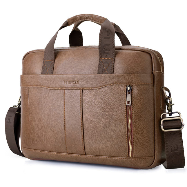 BAGZY Aktetas Leer 15,6 inch Laptoptas Heren Zakelijke Schoudertas Groot Vintage Business Tassen Aktetas A4 Documenten Messenger Bag Echt Leer Cadeaus voor Mannen voor Zakenreis/Kantoor/College