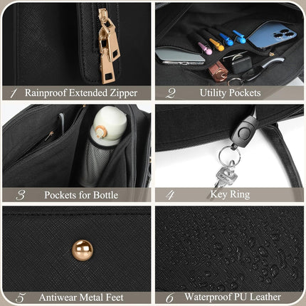 RAINSMORE Laptoptassen voor vrouwen 15,6 inch, dames draagtas, lederen designer laptop handtas, grote werktas met envelop, clutch tas voor kantoor en school