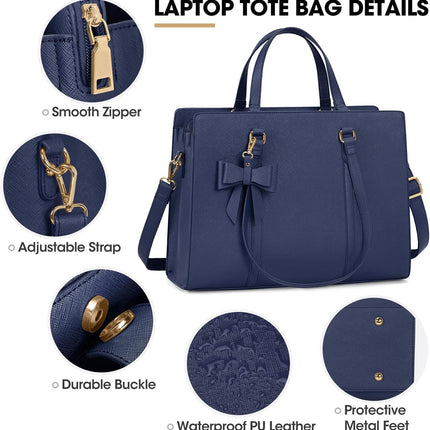 Dameshandtas voor de universiteit, PU-lederen draagtas, grote werktas, tas voor laptop van 15,6 inch, schoudertas, zwart