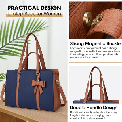 Dameshandtas voor de universiteit, PU-lederen draagtas, grote werktas, tas voor laptop van 15,6 inch, schoudertas, zwart